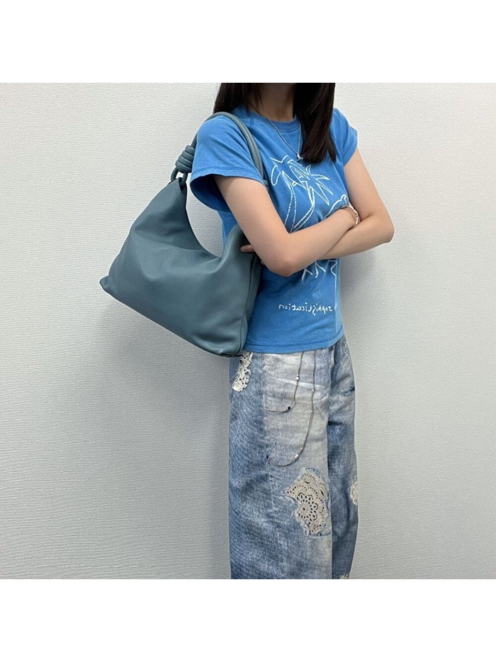 Loewe Flamenco Knot Hobo Shoulder Bag Leather Blue Vintage